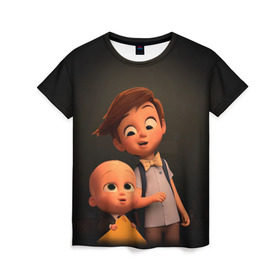 Женская футболка 3D с принтом Boss Baby в Екатеринбурге, 100% полиэфир ( синтетическое хлопкоподобное полотно) | прямой крой, круглый вырез горловины, длина до линии бедер | boss baby | босс | молокосос | мультфильмы