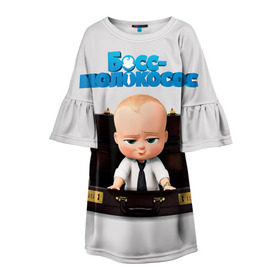Детское платье 3D с принтом Boss Baby в Екатеринбурге, 100% полиэстер | прямой силуэт, чуть расширенный к низу. Круглая горловина, на рукавах — воланы | Тематика изображения на принте: boss baby | босс | молокосос | мультфильмы