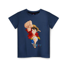 Детская футболка хлопок с принтом Ван-Пис в Екатеринбурге, 100% хлопок | круглый вырез горловины, полуприлегающий силуэт, длина до линии бедер | one piece | onepiece | большой куш | ван пис | ванпис | король пиратов | луфи | луффи