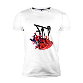 Мужская футболка премиум с принтом Сердце нефтяника в Екатеринбурге, 92% хлопок, 8% лайкра | приталенный силуэт, круглый вырез ворота, длина до линии бедра, короткий рукав | газ | нефть