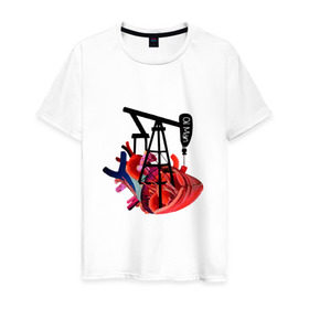 Мужская футболка хлопок с принтом Сердце нефтяника в Екатеринбурге, 100% хлопок | прямой крой, круглый вырез горловины, длина до линии бедер, слегка спущенное плечо. | газ | нефть