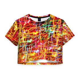 Женская футболка 3D укороченная с принтом Light creative в Екатеринбурге, 100% полиэстер | круглая горловина, длина футболки до линии талии, рукава с отворотами | abstract | colorful | electric | energy | light | абстракция | вет | цвет | электрик | энергия