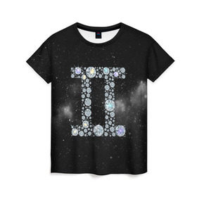 Женская футболка 3D с принтом Бдизнецы в Екатеринбурге, 100% полиэфир ( синтетическое хлопкоподобное полотно) | прямой крой, круглый вырез горловины, длина до линии бедер | близнецы | звезды | знаки зодиака | космос | созвездие