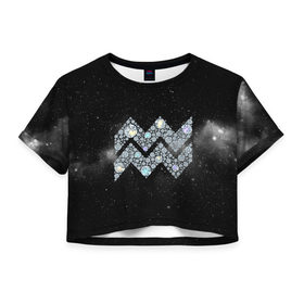 Женская футболка 3D укороченная с принтом Водолей в Екатеринбурге, 100% полиэстер | круглая горловина, длина футболки до линии талии, рукава с отворотами | Тематика изображения на принте: водолей | звезды | знаки зодиака | космос | созвездие