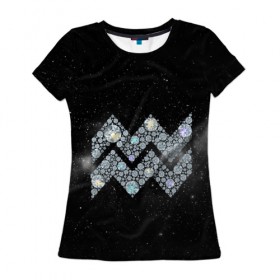 Женская футболка 3D с принтом Водолей в Екатеринбурге, 100% полиэфир ( синтетическое хлопкоподобное полотно) | прямой крой, круглый вырез горловины, длина до линии бедер | водолей | звезды | знаки зодиака | космос | созвездие