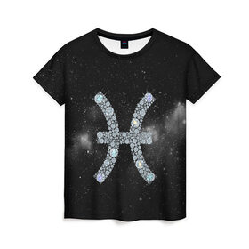Женская футболка 3D с принтом Рыбы в Екатеринбурге, 100% полиэфир ( синтетическое хлопкоподобное полотно) | прямой крой, круглый вырез горловины, длина до линии бедер | звезды | знаки зодиака | космос | рыбы | созвездие