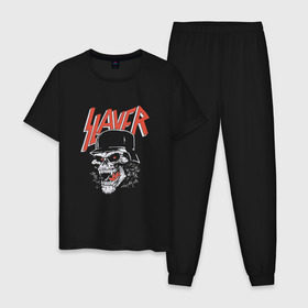 Мужская пижама хлопок с принтом Slayer череп в Екатеринбурге, 100% хлопок | брюки и футболка прямого кроя, без карманов, на брюках мягкая резинка на поясе и по низу штанин
 | slayer | группа | гэри холт | злость | зубы | каска | керри кинг | кости | метал | музыка | песни | пол бостаф | рок | слеар | слеер | слеяр | том арайа | трэш метал | тяжелый рок | хеви метал | язык