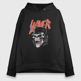 Женское худи Oversize хлопок с принтом Slayer череп в Екатеринбурге, френч-терри — 70% хлопок, 30% полиэстер. Мягкий теплый начес внутри —100% хлопок | боковые карманы, эластичные манжеты и нижняя кромка, капюшон на магнитной кнопке | slayer | группа | гэри холт | злость | зубы | каска | керри кинг | кости | метал | музыка | песни | пол бостаф | рок | слеар | слеер | слеяр | том арайа | трэш метал | тяжелый рок | хеви метал | язык