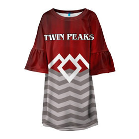 Детское платье 3D с принтом Twin Peaks в Екатеринбурге, 100% полиэстер | прямой силуэт, чуть расширенный к низу. Круглая горловина, на рукавах — воланы | Тематика изображения на принте: twin peaks | арт | лого | полосы | сериал | твин пикс | текстура | фильмы