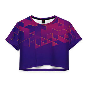 Женская футболка 3D укороченная с принтом Absraction night в Екатеринбурге, 100% полиэстер | круглая горловина, длина футболки до линии талии, рукава с отворотами | abstraction | pattern | triangle | абстракция | кубики | текстуры | треугольники