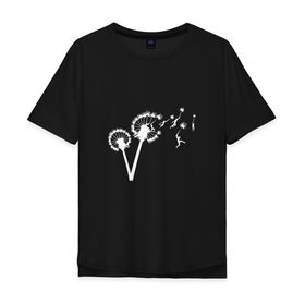 Мужская футболка хлопок Oversize с принтом Одуванчик и человечки в Екатеринбурге, 100% хлопок | свободный крой, круглый ворот, “спинка” длиннее передней части | ветер | дунул | дуть | легкий | люди | маленький | одуван | полет | прыжок | стебель | цветок | человек