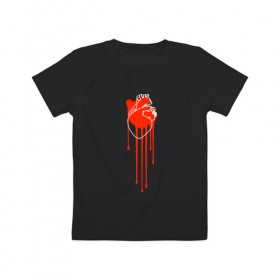 Детская футболка хлопок с принтом Живое сердце в Екатеринбурге, 100% хлопок | круглый вырез горловины, полуприлегающий силуэт, длина до линии бедер | Тематика изображения на принте: кали | кровь | поток | сердце | стекает | струя