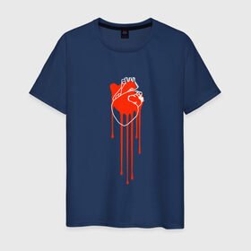 Мужская футболка хлопок с принтом Живое сердце в Екатеринбурге, 100% хлопок | прямой крой, круглый вырез горловины, длина до линии бедер, слегка спущенное плечо. | кали | кровь | поток | сердце | стекает | струя