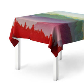 Скатерть 3D с принтом Радужный пейзаж в Екатеринбурге, 100% полиэстер (ткань не мнется и не растягивается) | Размер: 150*150 см | горы | деревья | дождь | лес | массив | небо | природа | рельеф | скалы | яркий