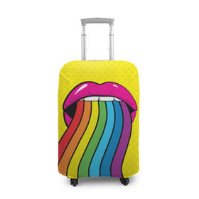 Чехол для чемодана 3D с принтом Pop art в Екатеринбурге, 86% полиэфир, 14% спандекс | двустороннее нанесение принта, прорези для ручек и колес | fun | lip color | mouth | pop art | rainbow | reggae | spectrum | style | summer | teeth | yellow | веселье | губы | желтый | зубы | лето | поп арт | радуга | рот | спектр | стиль | цвет