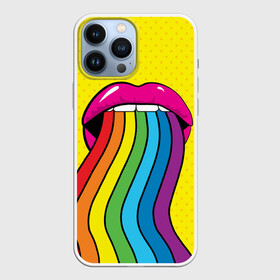 Чехол для iPhone 13 Pro Max с принтом Pop art в Екатеринбурге,  |  | Тематика изображения на принте: fun | lip color | mouth | pop art | rainbow | reggae | spectrum | style | summer | teeth | yellow | веселье | губы | желтый | зубы | лето | поп арт | радуга | рот | спектр | стиль | цвет