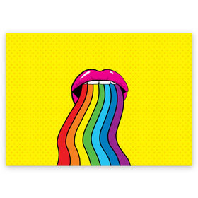 Поздравительная открытка с принтом Pop art в Екатеринбурге, 100% бумага | плотность бумаги 280 г/м2, матовая, на обратной стороне линовка и место для марки
 | Тематика изображения на принте: fun | lip color | mouth | pop art | rainbow | reggae | spectrum | style | summer | teeth | yellow | веселье | губы | желтый | зубы | лето | поп арт | радуга | рот | спектр | стиль | цвет