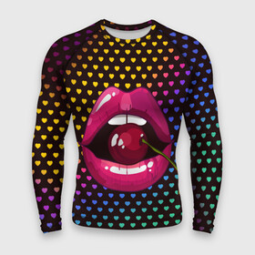 Мужской рашгард 3D с принтом Pop art в Екатеринбурге,  |  | cherry | colorful | fashion | funny | gesture | lips | lipstick | makeup | mouth | pop art | rainbow | style | веселый | вишенка | вишня | губы | жест | зубы | клубный | любовь | макияж | мода | помада | поп арт | прикольный | радуга | рот | стиль | страс