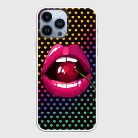 Чехол для iPhone 13 Pro Max с принтом Pop art в Екатеринбурге,  |  | Тематика изображения на принте: cherry | colorful | fashion | funny | gesture | lips | lipstick | makeup | mouth | pop art | rainbow | style | веселый | вишенка | вишня | губы | жест | зубы | клубный | любовь | макияж | мода | помада | поп арт | прикольный | радуга | рот | стиль | страс