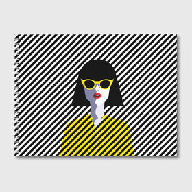 Альбом для рисования с принтом Pop art girl в Екатеринбурге, 100% бумага
 | матовая бумага, плотность 200 мг. | Тематика изображения на принте: abstraction | bright | color | fashion | hair | lines | lips | pop art | rack | red | style | yellow | абстракция | губы | желтый | каре | красный | линии | мода | очки | поп арт | прическа | стиль | цвет | яркий