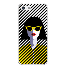 Чехол для iPhone 5/5S матовый с принтом Pop art girl в Екатеринбурге, Силикон | Область печати: задняя сторона чехла, без боковых панелей | abstraction | bright | color | fashion | hair | lines | lips | pop art | rack | red | style | yellow | абстракция | губы | желтый | каре | красный | линии | мода | очки | поп арт | прическа | стиль | цвет | яркий