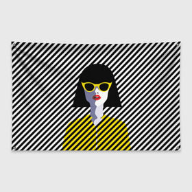 Флаг-баннер с принтом Pop art girl в Екатеринбурге, 100% полиэстер | размер 67 х 109 см, плотность ткани — 95 г/м2; по краям флага есть четыре люверса для крепления | abstraction | bright | color | fashion | hair | lines | lips | pop art | rack | red | style | yellow | абстракция | губы | желтый | каре | красный | линии | мода | очки | поп арт | прическа | стиль | цвет | яркий