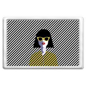 Магнит 45*70 с принтом Pop art girl в Екатеринбурге, Пластик | Размер: 78*52 мм; Размер печати: 70*45 | Тематика изображения на принте: abstraction | bright | color | fashion | hair | lines | lips | pop art | rack | red | style | yellow | абстракция | губы | желтый | каре | красный | линии | мода | очки | поп арт | прическа | стиль | цвет | яркий
