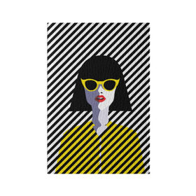 Обложка для паспорта матовая кожа с принтом Pop art girl в Екатеринбурге, натуральная матовая кожа | размер 19,3 х 13,7 см; прозрачные пластиковые крепления | abstraction | bright | color | fashion | hair | lines | lips | pop art | rack | red | style | yellow | абстракция | губы | желтый | каре | красный | линии | мода | очки | поп арт | прическа | стиль | цвет | яркий