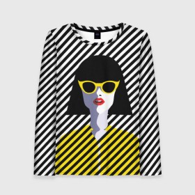 Женский лонгслив 3D с принтом Pop art girl в Екатеринбурге, 100% полиэстер | длинные рукава, круглый вырез горловины, полуприлегающий силуэт | abstraction | bright | color | fashion | hair | lines | lips | pop art | rack | red | style | yellow | абстракция | губы | желтый | каре | красный | линии | мода | очки | поп арт | прическа | стиль | цвет | яркий