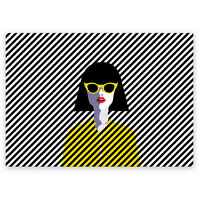 Поздравительная открытка с принтом Pop art girl в Екатеринбурге, 100% бумага | плотность бумаги 280 г/м2, матовая, на обратной стороне линовка и место для марки
 | Тематика изображения на принте: abstraction | bright | color | fashion | hair | lines | lips | pop art | rack | red | style | yellow | абстракция | губы | желтый | каре | красный | линии | мода | очки | поп арт | прическа | стиль | цвет | яркий