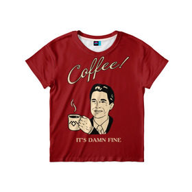 Детская футболка 3D с принтом Coffee в Екатеринбурге, 100% гипоаллергенный полиэфир | прямой крой, круглый вырез горловины, длина до линии бедер, чуть спущенное плечо, ткань немного тянется | Тематика изображения на принте: twin peaks | арт | купер | сериал | твин пикс | фильмы