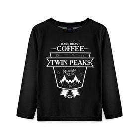 Детский лонгслив 3D с принтом Twin Peaks Coffee в Екатеринбурге, 100% полиэстер | длинные рукава, круглый вырез горловины, полуприлегающий силуэт
 | twin peaks | арт | купер | сериал | твин пикс | фильмы | черно белые