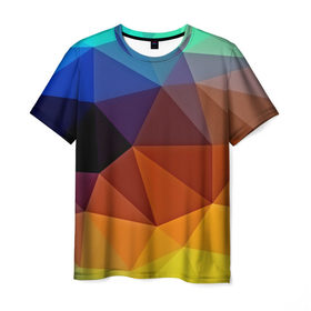 Мужская футболка 3D с принтом Цветные стёкла в Екатеринбурге, 100% полиэфир | прямой крой, круглый вырез горловины, длина до линии бедер | abstraction | абстракция | геометрия | грани | линии | полигоны | розовый | сочетания | текстура | треугольники