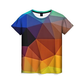 Женская футболка 3D с принтом Цветные стёкла в Екатеринбурге, 100% полиэфир ( синтетическое хлопкоподобное полотно) | прямой крой, круглый вырез горловины, длина до линии бедер | abstraction | абстракция | геометрия | грани | линии | полигоны | розовый | сочетания | текстура | треугольники