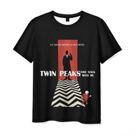 Мужская футболка 3D с принтом Twin Peaks в Екатеринбурге, 100% полиэфир | прямой крой, круглый вырез горловины, длина до линии бедер | twin peaks | агент дейл  купер | арт | сериал | твин пикс | фильмы
