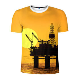 Мужская футболка 3D спортивная с принтом Закат в Екатеринбурге, 100% полиэстер с улучшенными характеристиками | приталенный силуэт, круглая горловина, широкие плечи, сужается к линии бедра | газ | нефть