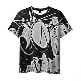 Мужская футболка 3D с принтом this is Sparta в Екатеринбурге, 100% полиэфир | прямой крой, круглый вырез горловины, длина до линии бедер | sparta | античность | войны | каска | копья | спарта | шлем | щиты