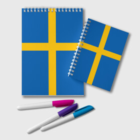 Блокнот с принтом Флаг Швеции в Екатеринбурге, 100% бумага | 48 листов, плотность листов — 60 г/м2, плотность картонной обложки — 250 г/м2. Листы скреплены удобной пружинной спиралью. Цвет линий — светло-серый
 | Тематика изображения на принте: flag | sverige | sweden | флаг | швеция