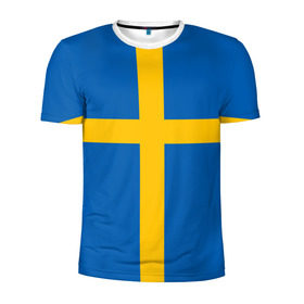 Мужская футболка 3D спортивная с принтом Флаг Швеции в Екатеринбурге, 100% полиэстер с улучшенными характеристиками | приталенный силуэт, круглая горловина, широкие плечи, сужается к линии бедра | flag | sverige | sweden | флаг | швеция