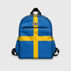 Детский рюкзак 3D с принтом Флаг Швеции в Екатеринбурге, 100% полиэстер | лямки с регулируемой длиной, сверху петелька, чтобы рюкзак можно было повесить на вешалку. Основное отделение закрывается на молнию, как и внешний карман. Внутри дополнительный карман. По бокам два дополнительных кармашка | Тематика изображения на принте: flag | sverige | sweden | флаг | швеция