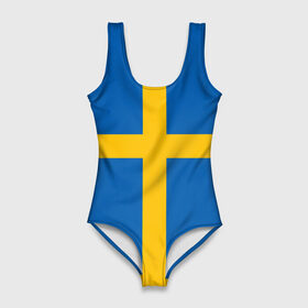 Купальник-боди 3D с принтом Флаг Швеции в Екатеринбурге, 82% полиэстер, 18% эластан | Круглая горловина, круглый вырез на спине | flag | sverige | sweden | флаг | швеция