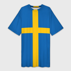 Платье-футболка 3D с принтом Флаг Швеции в Екатеринбурге,  |  | Тематика изображения на принте: flag | sverige | sweden | флаг | швеция