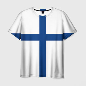 Мужская футболка 3D с принтом Флаг Финляндии в Екатеринбурге, 100% полиэфир | прямой крой, круглый вырез горловины, длина до линии бедер | Тематика изображения на принте: finland | flag | suomi | финляндия | флаг