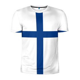Мужская футболка 3D спортивная с принтом Флаг Финляндии в Екатеринбурге, 100% полиэстер с улучшенными характеристиками | приталенный силуэт, круглая горловина, широкие плечи, сужается к линии бедра | Тематика изображения на принте: finland | flag | suomi | финляндия | флаг
