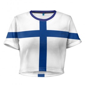 Женская футболка 3D укороченная с принтом Флаг Финляндии в Екатеринбурге, 100% полиэстер | круглая горловина, длина футболки до линии талии, рукава с отворотами | finland | flag | suomi | финляндия | флаг