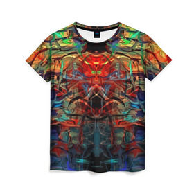 Женская футболка 3D с принтом psychedelic в Екатеринбурге, 100% полиэфир ( синтетическое хлопкоподобное полотно) | прямой крой, круглый вырез горловины, длина до линии бедер | abstraction | color | spray | абстракция | волны | краска | краски | линии | оптические | полосы | разводы | узоры | фрактал | цветные
