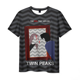Мужская футболка 3D с принтом TWIN PEAKS в Екатеринбурге, 100% полиэфир | прямой крой, круглый вырез горловины, длина до линии бедер | Тематика изображения на принте: twin peaks | агент купер | арт | сериал | твин пикс | фильмы