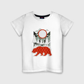 Детская футболка хлопок с принтом Осторожно, медведь в Екатеринбурге, 100% хлопок | круглый вырез горловины, полуприлегающий силуэт, длина до линии бедер | геометрические | геометрия | деревья | дорожный | животное | зверь | знак | медведь | мишка | облака | рисунок | треугольники | фигуры