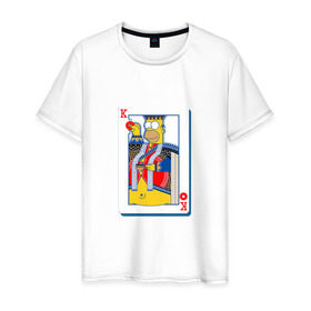 Мужская футболка хлопок с принтом Гомер Король в Екатеринбурге, 100% хлопок | прямой крой, круглый вырез горловины, длина до линии бедер, слегка спущенное плечо. | homer | king | poker | simpsons | барт | гомер | карты | король | мульт | мультфильм | покер | симпсоны