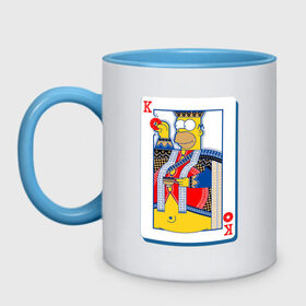 Кружка двухцветная с принтом Гомер Король в Екатеринбурге, керамика | объем — 330 мл, диаметр — 80 мм. Цветная ручка и кайма сверху, в некоторых цветах — вся внутренняя часть | homer | king | poker | simpsons | барт | гомер | карты | король | мульт | мультфильм | покер | симпсоны